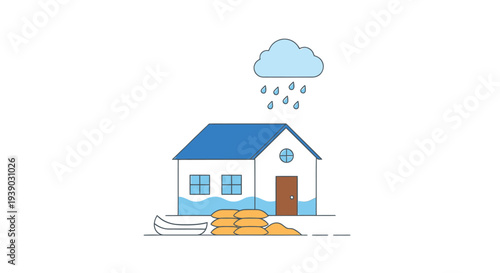 House with Flooded Ground Floor and Rain.