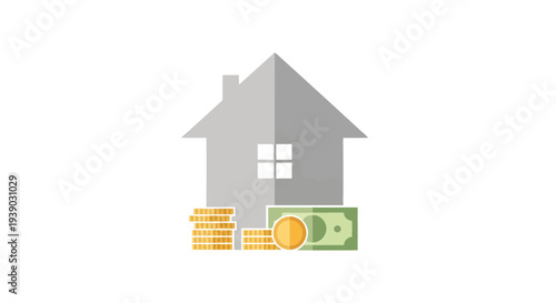 House Icon with Money and Coins.