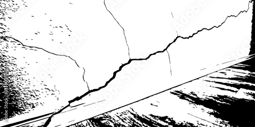 Weathered concrete wall with branching cracks and dark textured base, modern minimalist grunge background.