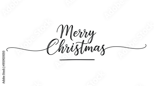 Festive and elegant graphic featuring the phrase "Merry Christmas" in a beautiful script font with a graceful flourish, perfect for holiday cards, banners, and seasonal greetings.