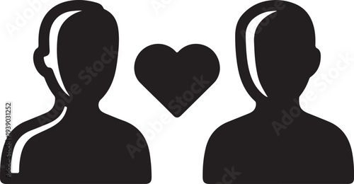 Black silhouette of two people with a heart in between vector isolated on White Background