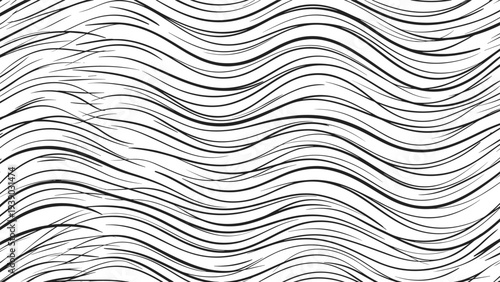 Intricate seamless pattern composed of numerous thin, parallel black wavy lines flowing across a white background, creating a dynamic, fluid, and visually appealing texture.