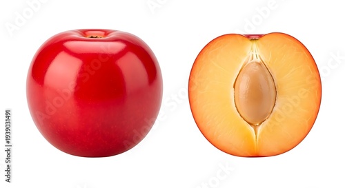 Fresh Red Plum Fruit and Cut Half