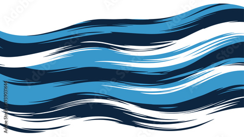 Dynamic abstract pattern depicting powerful waves through expressive brush strokes in varying shades of blue and white, evoking a sense of fluid motion and energy.