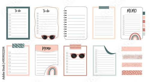 Assortment of pastel colored memo pads and to do lists with rainbow motifs offers a creative way to organize daily tasks and notes.
