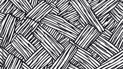 Dynamic seamless pattern composed of intersecting black and white cross-hatch strokes, creating a dense, textured, and abstract woven effect with an edgy feel.