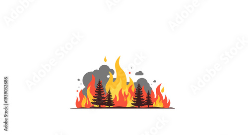 Illustration of Forest Fire with Flames.