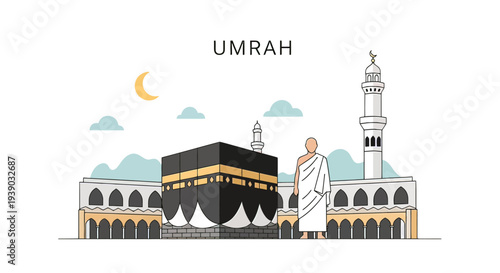 Illustration of Kaaba and Pilgrim during Umrah.