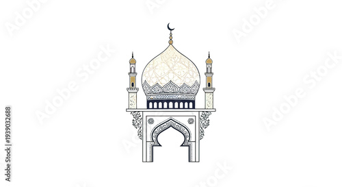 Illustration of Mosque Dome and Minarets.