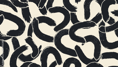 Dynamic seamless pattern composed of bold, hand-drawn black brushstroke arches and curves, creating an abstract and energetic design.
