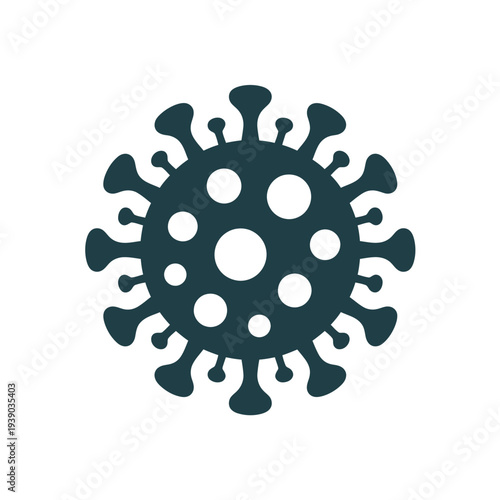Teal virus cell icon with protrusions and circular indentations on white background
