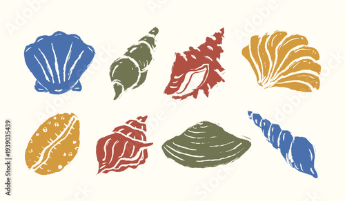 Seashell hand drawn illustration set. Various shell vintage vector doodle elements. Sketch style beach shell icon collection containing scallop, oyster, conch, bivalve, and more.
