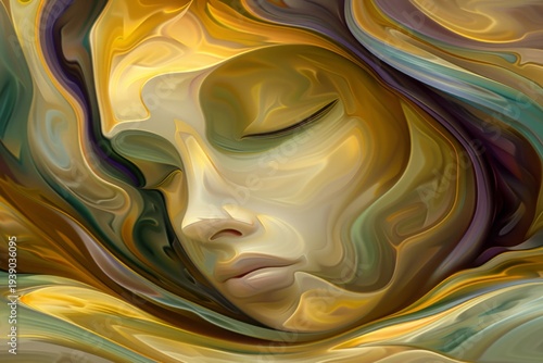Ethereal Abstract Face, Fluid Art Portrait with Soft Glowing Light