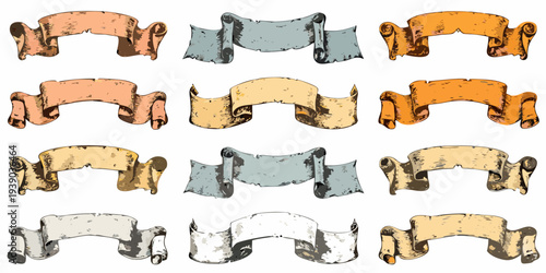 Collection of decorative ribbons and banners in various colors and styles