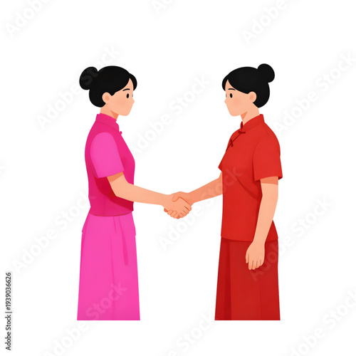 vector illustration of two women shaking hands