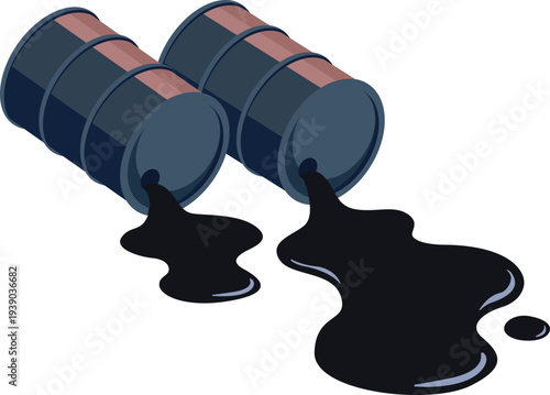 Spilled Oil Barrels Illustration Showing Pollution and Environmental Damage
