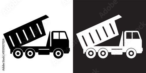 dump truck silhouette vector. Simple black silhouette of a dump truck against a white background