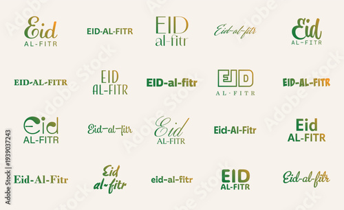 Eid Al Fitr typography set Islamic festival lettering collection vector illustration design.
