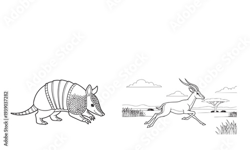 Armadillo and horse in a sketch