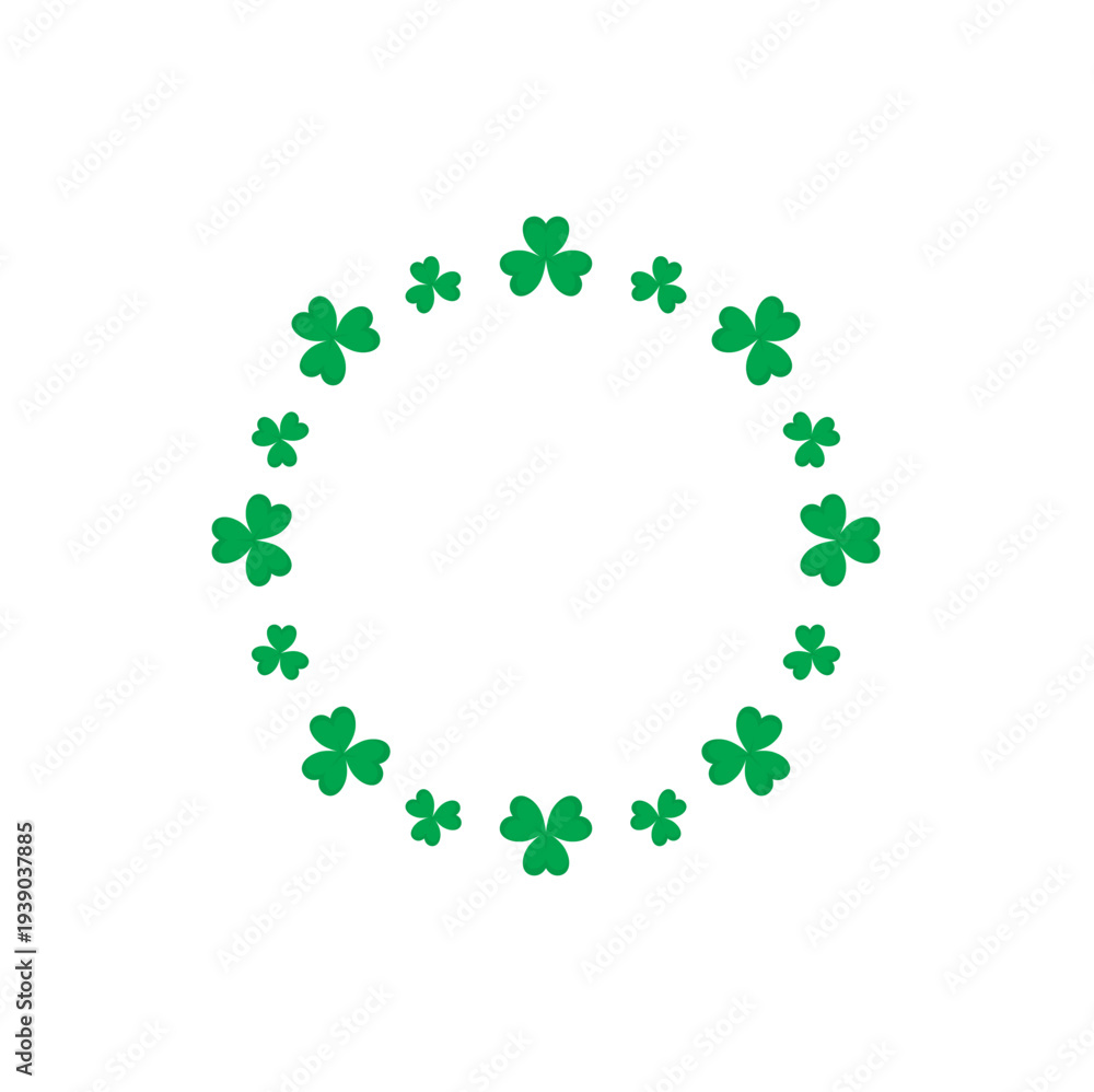 Naklejka premium Green shamrock wreath. Round clover frame. St. Patricks Day decoration for greeting card. Vector illustration