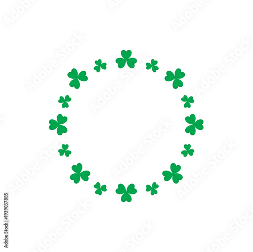 Green shamrock wreath. Round clover frame. St. Patricks Day decoration for greeting card. Vector illustration