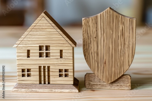 Miniature House Model and Shield, Home Insurance Concept with Soft Neutral Lighting