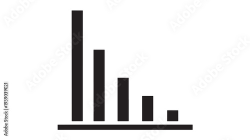 Bar chart descending with black bars on a white background representing data decline and negative trends.