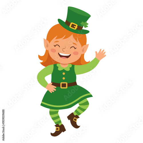 Happy Dancing Female Leprechaun Vector