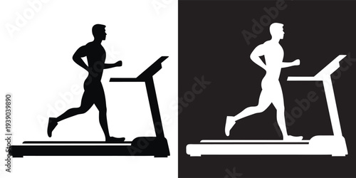 man running treadmill indoors silhouette vector, treadmill indoors icons