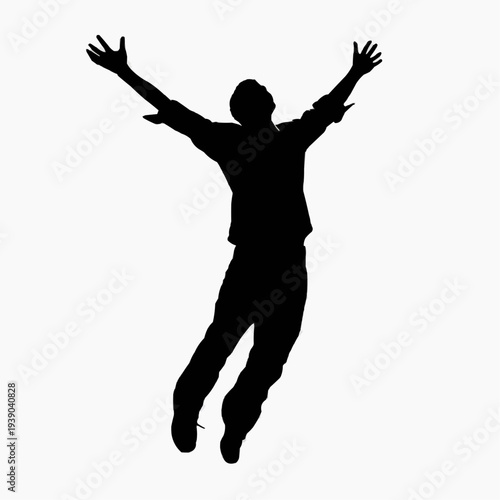 minimalist black silhouette of a happy person jumping with open arms