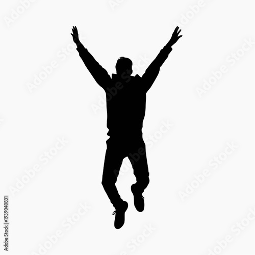 minimalist black silhouette of a happy person jumping with open arms