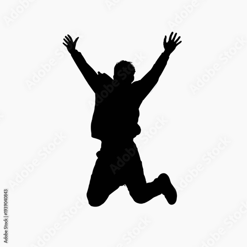 minimalist black silhouette of a happy person jumping with open arms