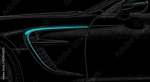 Automotive design element sleek car side with bright blue accent line