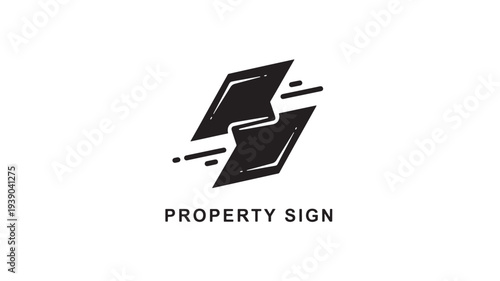 A sleek black property sign logo featuring an abstract design on a clean white background, ideal for real estate and business concepts