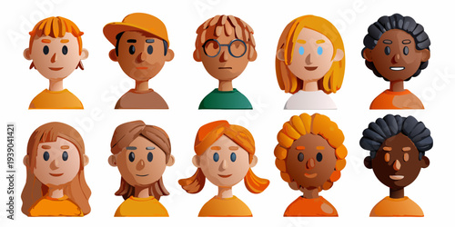 Diverse cartoon faces a collection of stylized characters with varied features