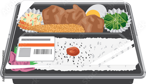 プラスチック製容器に入っている弁当のイメージイラスト