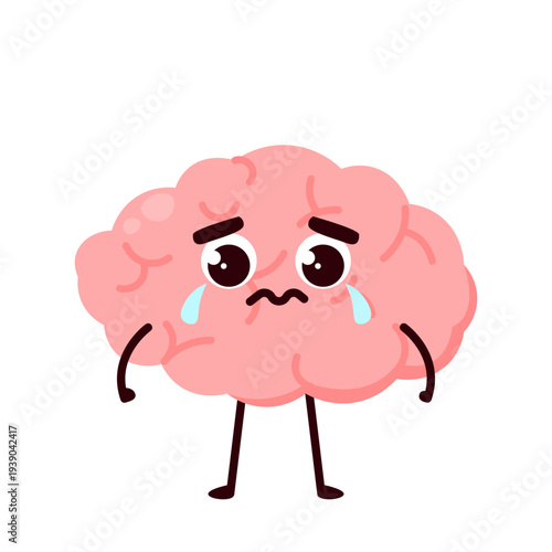 Cute Brain Character Emotions Set Cartoon Illustration