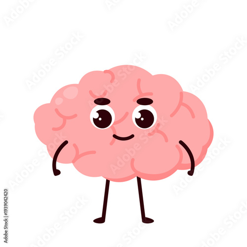 Cute Brain Character Emotions Set Cartoon Illustration