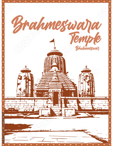 Brahmeswara Temple Bhubaneswar Odisha Vector Illustration Indian Temple