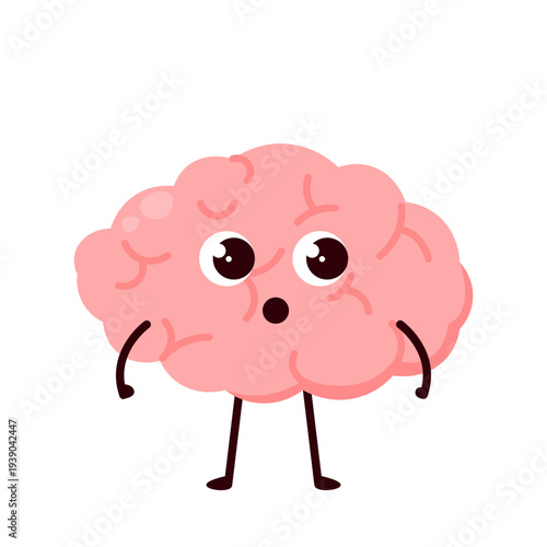 Cute Brain Character Emotions Set Cartoon Illustration
