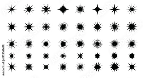 Variety of Classic and Spiky Star Shapes Collection on Isolated White Background