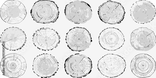 Arrangement of grayscale wood cross sections in a grid pattern