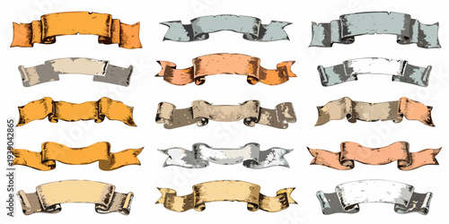 Collection of decorative ribbons and banners in various metallic shades