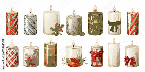A collection of colorful decorated candles in a painterly style