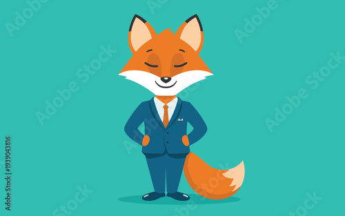 Cartoon Fox In Suit Standing Confidently With Tail Up Stock Illustration