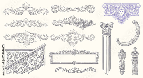 Vintage Baroque Victorian vintage elements, frame, vector floral engraved scroll ornament leaf retro decorative design. filigree calligraphic heraldic shield swirl