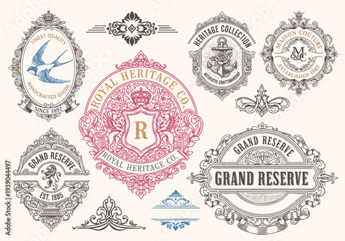 Vintage typographic decorative ornament design elements set vector illustration