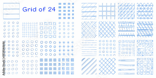 Blue grid pattern showcasing diverse arrangements of squares circles and lines