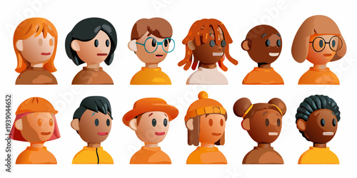 Diverse group of cartoon avatars with varying hairstyles and skin tones