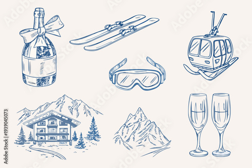 Winter sports and celebration a sketched collection of seasonal icons
